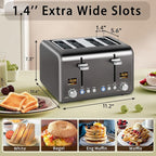 SEEDEEM 4 Slice Stainless Toaster with LCD Display, 7 Shade Settings, Wide Slots, Bagel/Defrost/Reheat Functions, Removable Crumb Tray, 1800W