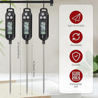 6 Pcs Instant Read Meat Thermometer with Long Probe 9.65 Inch Kitchen Cooking Food Candy Waterproof Digital Thermometer for BBQ Water Milk Yogurt Liquid Cooking(Black)