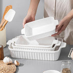 Casserole Dishes for Oven, Ceramic Baking Dishes, Porcelain Bakeware Set of 4, Rectangular Baking Pan, White Deep Lasagna Pan with Handle for Cooking, Roasting, Cake, 15.3"/12.8"/11.6"/9.8"