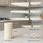 KUISINE Sharp Chef Knife Set Upgraded,High Carbon Stainless Steel Ergonomic Handle Knife Set with 3-hole Bottom Block,Easy to Drain and Clean(Ivory Silver Pro,6PCS)