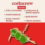 ban.do Novelty Martini Olive Corkscrew and Bottle Opener, Aesthetic Barware and Cocktail Tools (Olives)