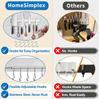 17 Inch Magnetic Knife Holder for Wall, Adhesive Knife Magnetic Strip No Drilling with 12 Hooks, Powerful Magnetic Knife Strip, Magnetic tool Holder for Kitchen Knives & Utensils (Silver)