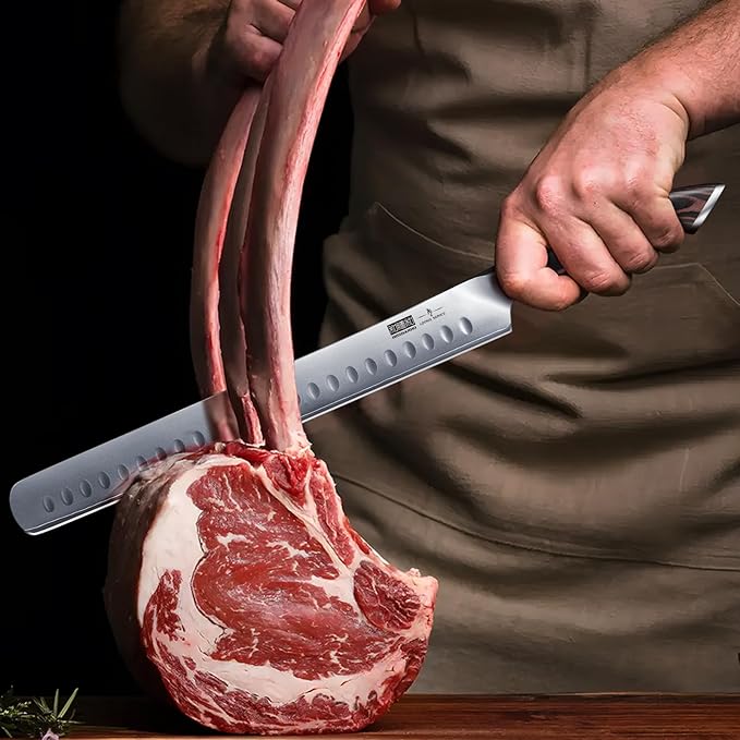 HOSHANHO Carving Knife 12 Inch, Japanese High Carbon Steel Slicing Knife with Ergonomic Pakkawood Handle, Razor Sharp Brisket Knives for Meat Cutting, BBQ, Turkey