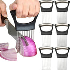 6 Pack Onion Slicer, Tomato Slicer Vegetable Cutter Onion Holder for Slicing, Stainless Steel Kitchen Chopper Slicing Assistant Tool for Potato Lemon Cucumber Avocados Fruits Eggs Meat