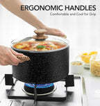 MICHELANGELO 6 Quart Stock Pot with Lid, Nonstick Soup Pot with Lid, 6 Qt Cooking Pot Induction Compatible, Non Stick Pots with Stay-cool Handle, Nonstick Pots for Cooking, Black Granite