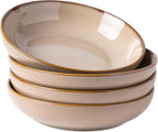 AmorArc 8.5'' Large Pasta Bowls, 36oz Ceramic Pasta Serving Bowls Set of 4 for Kitchen, Wide Bowls for Pasta,Salad,Oatmeal, Microwave Safe, Reactive Glaze-Latte
