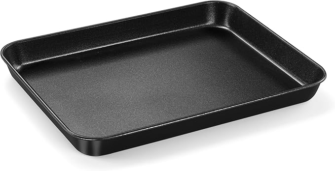 E-far Toaster Oven Tray, 10.5x8x1 Inch Nonstick Baking Cookies Sheet Pan for Oven, Small Metal Carbon Steel Baking Pan for Bacon Steak, Nontoxic & Easy Clean, Heat & Warp Resistant