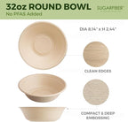 [500 COUNT]Harvest Pack PFAS FREE 32oz Round Paper Bowls, Compostable Heavy-Duty Eco-Friendly Disposable Bagasse Large Soup Bowls, sugarcane made for Meal Prep Takeout Dinnerware, Microwave Safe