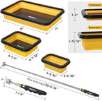 SHALL Collapsible Magnetic Tool Parts Tray and Telescoping Magnetic Pickup Tool Set, 3-Piece Silicone Foldable Magnetic Bowls & 25LBS Force Extendable Magnet for Mechanic Screw Bolts Nuts Washers Pins