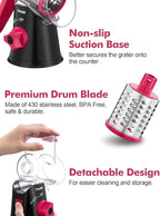 Geedel Rotary Cheese Grater, Kitchen Mandoline Vegetable Slicer with 3 Interchangeable Blades, Easy to Clean Rotary Grater Slicer for Fruit, Vegetables, Nuts