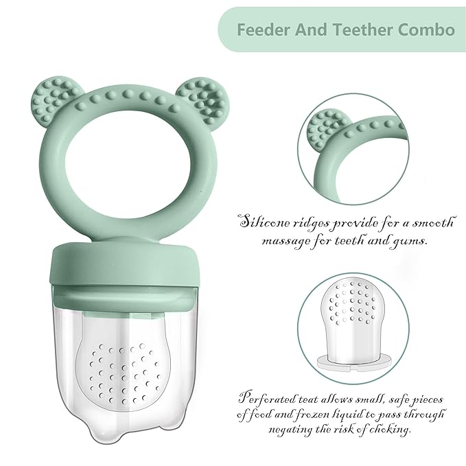 Silicone Baby Food Freezer Tray with Teething Popsicle Molds - Baby Fruit Feeder and Breastmilk Teether Combo