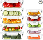 BAYZZ 10 Pack Glass Meal Prep Containers, Glass Food Storage Containers with Lids, Airtight Lunch Box, Freezer,Oven,Microwave and Dishwasher Safe,White