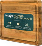 Yes4All Extra Large Acacia Wood Cutting Board for Kitchen, 24''L x 15''W x 1.5'' Thick, Durable Edge Grain Design with Juice Grooves, Pre-Oiled, Easy Grip Handle, Ideal for Chopping and Serving