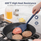 600ºF Heat Resistant Silicone Turners: U-Taste 13.6in Long Solid & Slotted Kitchen Spatula Flipper, Food Grade Wide & Large Flexible Cooking Utensils for Flipping Eggs, Pancakes (Midnight Blue, 2PCS)