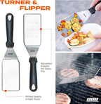 Flat Top Griddle Accessories for Blackstone and Camp Chef Griddle - 9 Pieces Set with Griddle Cleaning Kit and Carry Bag! Metal Spatula, Scraper for Hibachi and Teppanyaki Grill