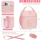 Initial Insulated Lunch Bag for Girls Kids, Back to School Gift, Reusable Leak-proof Lunch Box with Adjustable Strap for School Daycare Travel Picnic (Pink,R)