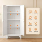 61" Tall Metal Storage Cabinet with 2 Doors and 3 Adjustable Shelves, 4-Tier Kitchen Pantry Storage Cabinet for Kitchen, Living Room, Dining Room and Office, White