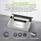Bonsenkitchen Vacuum Sealer Machine, Powerful Stainless Steel Food Sealer with 5 Modes, Built-in Cutter & Bag Storage,Globefish Technology for High-Speed Continuous Working, Include 1 Bag Roll