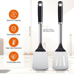Stainless Steel Spatula Set, 2 Piece Heavy Duty Turner/Metal Spatula, High Heat Resistant Kitchen Cooking Utensils, Ideal Cookware for Frying Steak, Fish, Eggs or Pancakes