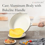 ESLITE LIFE Nonstick Ceramic Frying Pan Skillet with Lid, Non-Toxic Egg Omelette Kitchen Cooking Pans Compatible with All Stovetops (Gas, Electric & Induction), PTFE & PFOA Free (White, 8" w/Lid)