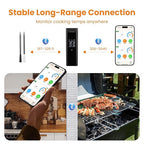 Wireless Meat Thermometer with 2 Color-Coded Probes, ±1.8℉ Accuracy, IP67 Waterproof, App Control & Real-Time Monitoring, Two-Way Alerts for Kitchen, BBQ, Grill, Oven, Smoker