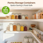 ComSaf Airtight Glass Canister Set of 3 with Lids 50oz Clear Food Storage Jars Square, Kitchen & Pantry Organization Food Storage Container for Canning, Sugar, Flour, Pasta, Candy, Cereal, Coffee