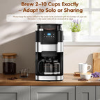 Joy Pebble 10-Cup Drip Coffee Maker with Built-In Grind, Grind & Brew, Touch-Screen Control, 1.5L Large Water Tank & Keep Warm Plate