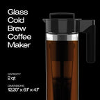 Takeya Glass Cold Brew Coffee Maker for Iced Coffee, Airtight Pitcher, Premium Quality, 2 Quart, Black Lid and Handle