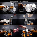 Pour Over Coffee Maker Set, 304 Stainless Steel Coffee Dripper with On/Off Switch, Borosilicate Glass Small Coffee Pot, 50 Filter Papers, Multi-Functional Immersion Drip Cafe Brewer Machine (1, 250ml)