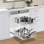 Fulgente Chrome Finish Pull Out Drawer Cabinet Organizer, Professional Wire Frame 2 Tier Heavy Duty Slide Out Kitchen Cabinet Storage Shelves, Sliding Drawer for Cabinet 11"W x 21"D