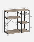 VASAGLE ALINRU Kitchen Baker’s Rack, Coffee Bar, Microwave Oven Stand, with Steel Frame, Wire Basket, 6 Hooks, for Mini Oven, Spices Utensils, Industrial, Greige and Black UKKS090B02