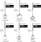 18/8 Stainless Steel Kitchen Utensils Set, 6 PCS 15in Metal Cooking Utensil Gadgets Tools Set with Spatula, Deep Ladle, spoon, Skimmer, Pasta Server, Slotted Spatula Turner, Dishwasher Safe (6Pack)