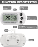 Frienda 12 Pack Black and White Digital Fridge Thermometer Waterproof Refrigerator and Freezer Room Max/min Record Function LCD Screen Refrigerator Thermometer with Hook and Magnetic Back for Home