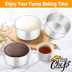 P&P CHEF 4 Inch Round Cake Pan Set of 3, Stainless Steel Round Baking Layer Pans Bakeware for Layer Birthday Cake, Fit Oven/Pots/Pressure Cooker, Leakproof & Dishwasher Safe, Silver