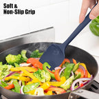 Heat Resistant Silicone Spoon Spatula, Doosu 600°F High Temp Flexible Cooking Spoons Kitchen Rubber Spoonula Scratch-Proof for Mixing Stirring Scraping Serving Non-Stick Cookware (11.4in, Navy Blue)