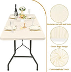 6 Pack Stretch Fabric Table Top Cap Cover, fits 8' Tables, Spandex Table Covers Washable Elastic Rectangle Tablecloth Protector for Indoor Outdoor Party Picnic Wedding, Ivory, 30" W x 96" L