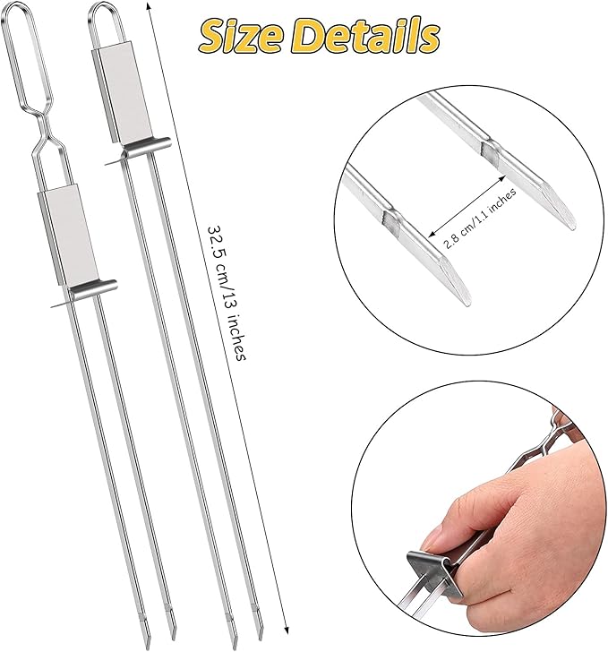 Lallisa Kabob Skewers - Metal BBQ Skewer Sticks with Push Bar for Meat, Chicken, Vegetable & Fruit (12 Pieces)