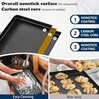 P&P CHEF 16 Inch Baking Cookie Sheet Pan, Carbon Steel Oven Tray, Non Stick Bakeware for Cooking Baking Bread Meat Vegetables, Sturdy & Healthy, Easy Clean, 2Pcs
