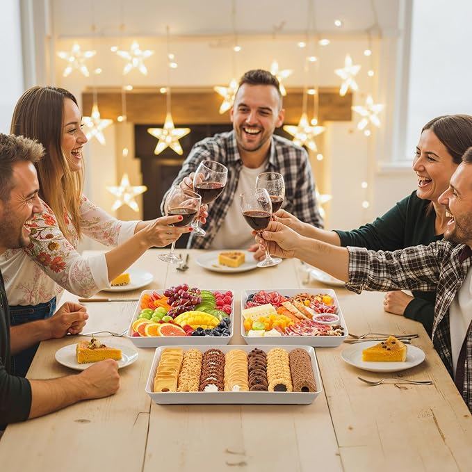 Lifewit Plastic Serving Tray for Party Supplies, 16" x 12" White Trays for Serving Food, Reusable Large Platter for Buffet, Fruit, Dessert, Snack, Veggie, Kitchen and Outdoor Use, Rectangle, 8 Pcs