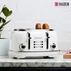 Haden Heritage 4 Slice Wide Slot Stainless Steel Toaster Bundled with 12 Cup Programmable Drip Coffee Maker Coffee Machine, Ivory & Chrome