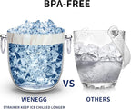 Ice Bucket with Lid, Scoop, Tongs and Strainer - Well Made Insulated Stainless Steel Keep Ice Frozen Longer - Ideal for Cocktail Bar, Parties, Chilling Wine, Champagne - 3 Liter (CarraraMarble)