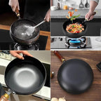 Jinswhdre Cast Iron Skillet, 9.5/11in Jinswhdre Japanese Irons Pan, Hand Forged Uncoated Iron Pan with Lid Spatula, Non-stick Wok for Cooker Gas Stir Fry Pans Durable and Rust-Free (No Lid,11in)