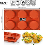 Palksky Silicone Egg Molds for Oven Baking, 3 Pcs 6-Cavity Silicone Egg Bite Molds for Breakfast Sandwiches, Non-Stick 3" Muffin Top Pans/Whoopie Pie Pan