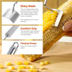 2pcs Stainless Steel Corn Peeler Stripper with Serrated Blade, Long Oval Ergonomic Handle Corn Remover Tool for Cob, 2025 Upgraded Gadget Tool for corn on the cob