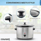 Courant Slow Cooker 5.5 Quart Crock, with Easy Cooking Options, Dishwasher Safe Pot and Glass Lid, Stainless Steel