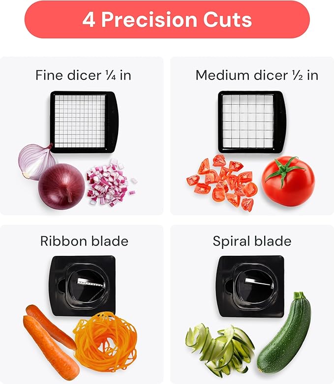 Fullstar The Original Pro Chopper - Vegetable Chopper and Spiralizer, Food Chopper with Container, Fruit Slicer, Kitchen Gadgets & Accessories, Home Essentials (4 in 1, Clear)