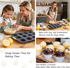 Silicone Muffin Pan for Baking with Metal Reinforced Frame，Foldable Cupcake Pan 12 Cups for Baking Homemade Muffins,Nonstick Cupcake Baking Pan Molds for Oven Dishwasher Safe With Brush and scraper