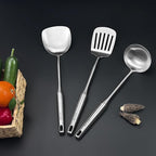 18/8 Stainless Steel Kitchen Utensils Set, 6 PCS 15in Metal Cooking Utensil Gadgets Tools Set with Spatula, Deep Ladle, spoon, Skimmer, Pasta Server, Slotted Spatula Turner, Dishwasher Safe (6Pack)