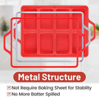 Mini Loaf Pans, Metal Reinforced Frame Silicone Mini Bread Loaf Pans 8 Cavities Nonstick for Baking Cornbread, Bread, Small Loaf, Brownie, Cheesecake, Chocolate 2 Pack Red