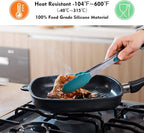 HOTEC Premium Stainless Steel Locking Kitchen Tongs with Silicon Tips, Set of 2-9" and 12", Turquoise